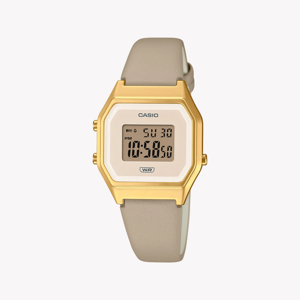 Casio Unisex Gold Resin Watch, Gray Leather Band | La680wegl-5df by i-watch