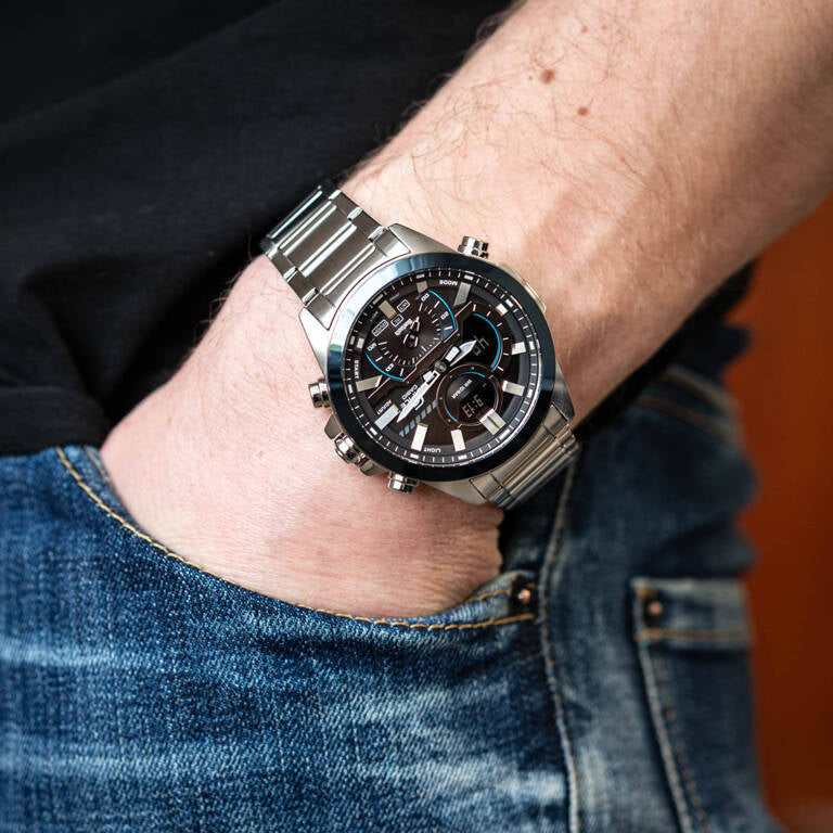 CASIO ECB-30DB-1A ELEGANT VERSATILITY - MEN'S STAINLESS STEEL TIMEPIECE WITH MULTIFUNCTIONALITY-i-Watch-3
