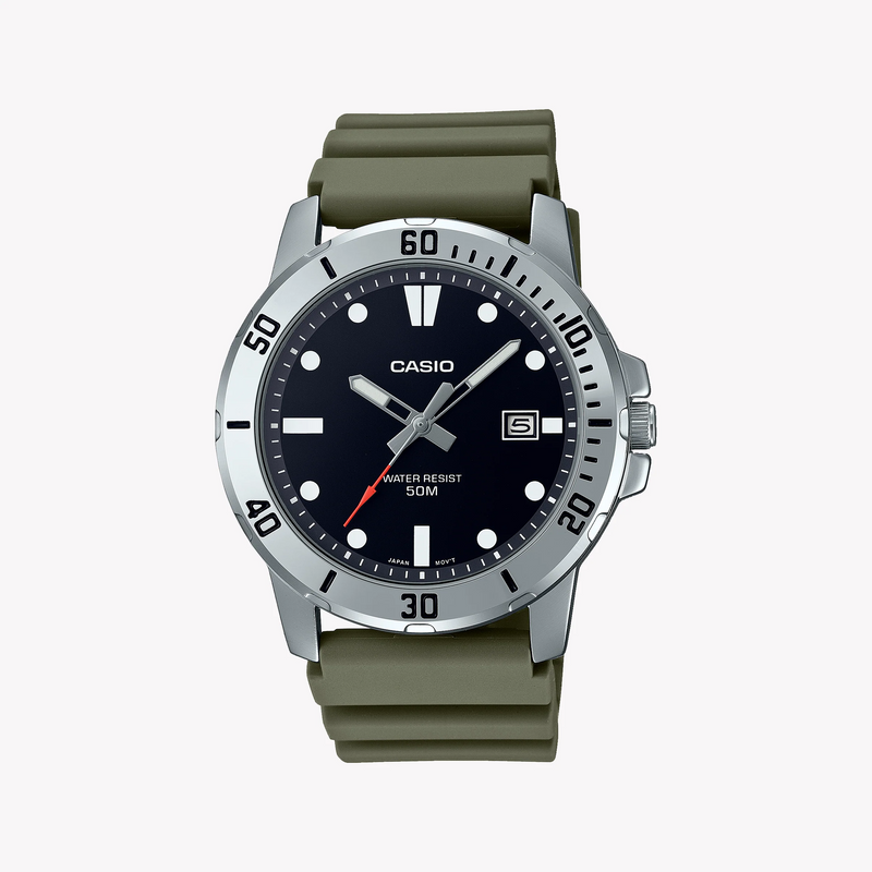 Casio Men's Green Resin Watch, Black Dial | Mtp-Vd01-3ev by i-watch
