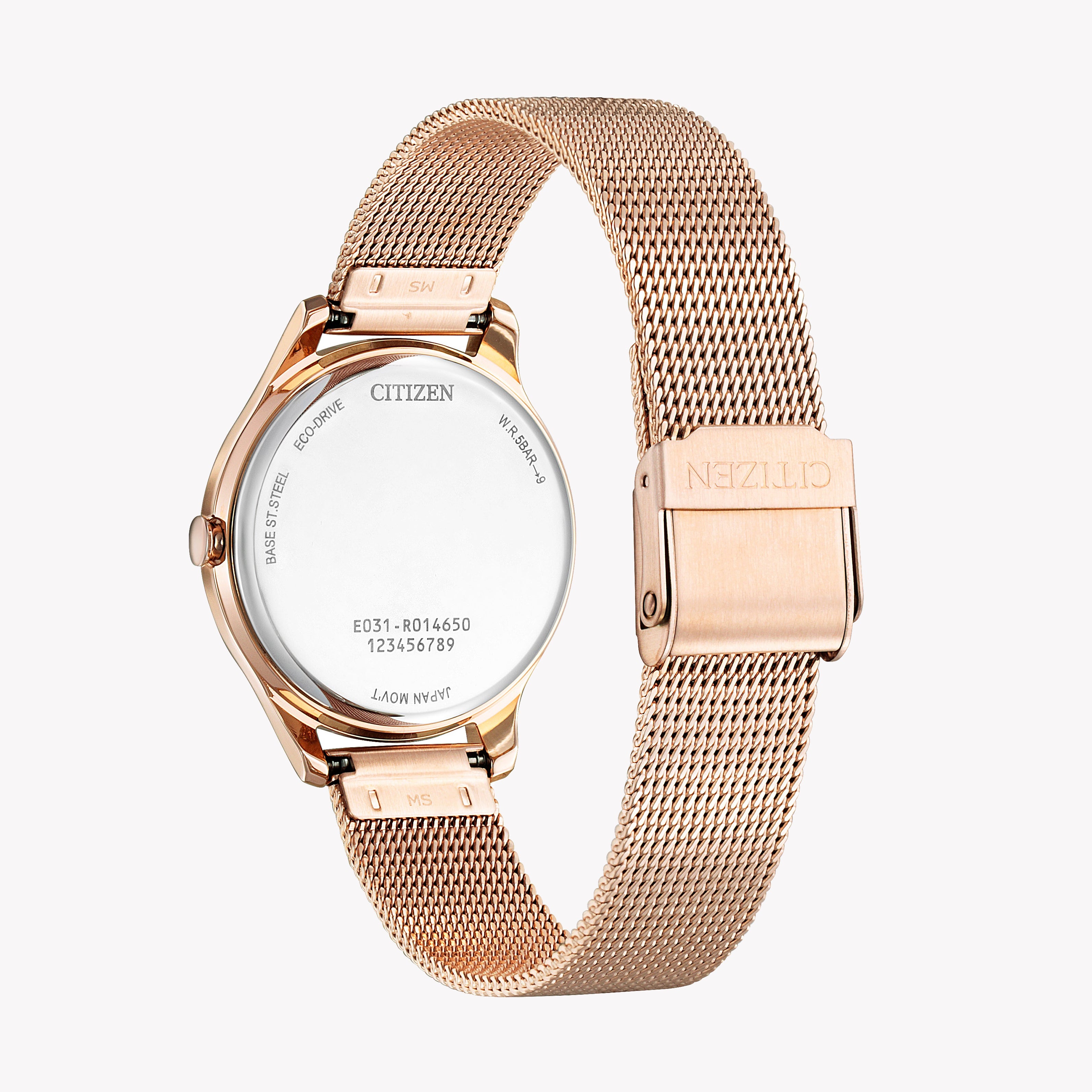 CITIZEN EM0508-80A ROSE GOLD GLAM - ELEGANT ECO-DRIVE WOMEN'S WATCH with White Dial & Mesh Band