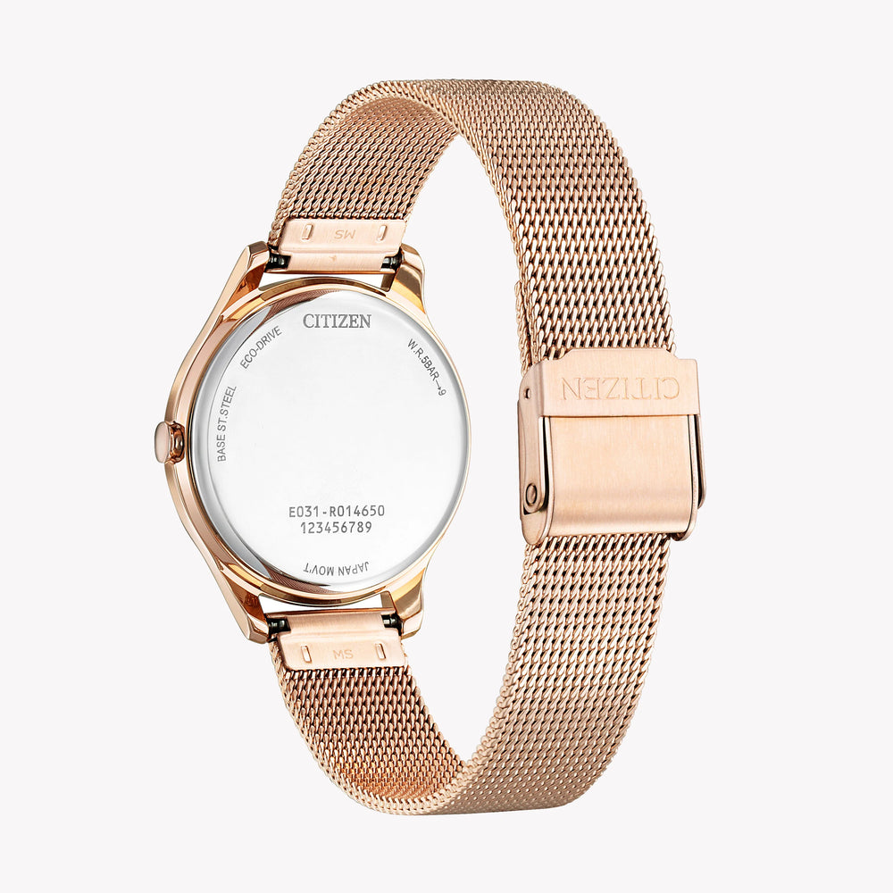 Citizen Em0508-80a Rose Gold Glam - Elegant Eco-Drive Women's Watch With White Dial & Mesh Band by i-watch