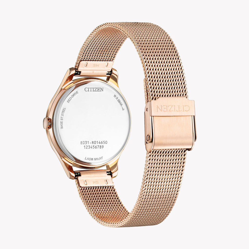CITIZEN EM0508-80A ROSE GOLD GLAM - ELEGANT ECO-DRIVE WOMEN'S WATCH with White Dial & Mesh Band-i-Watch-2
