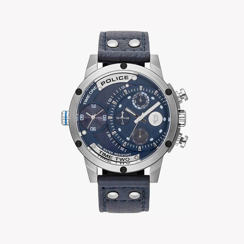 Police Men's Silver Stainless Steel, Blue Leather | P15983js03 by i-watch