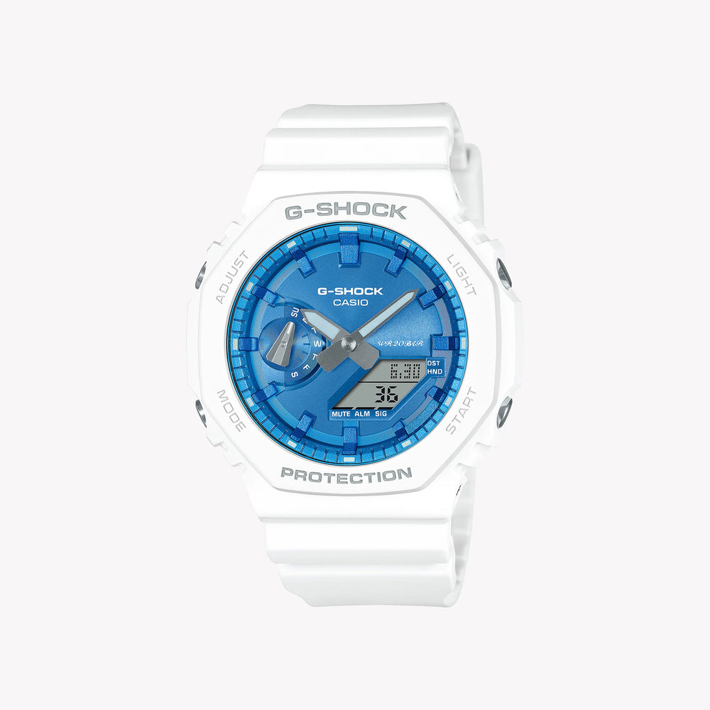 Casio Men's White Resin Watch, Blue Dial | Ga-2100ws-7aer by i-watch