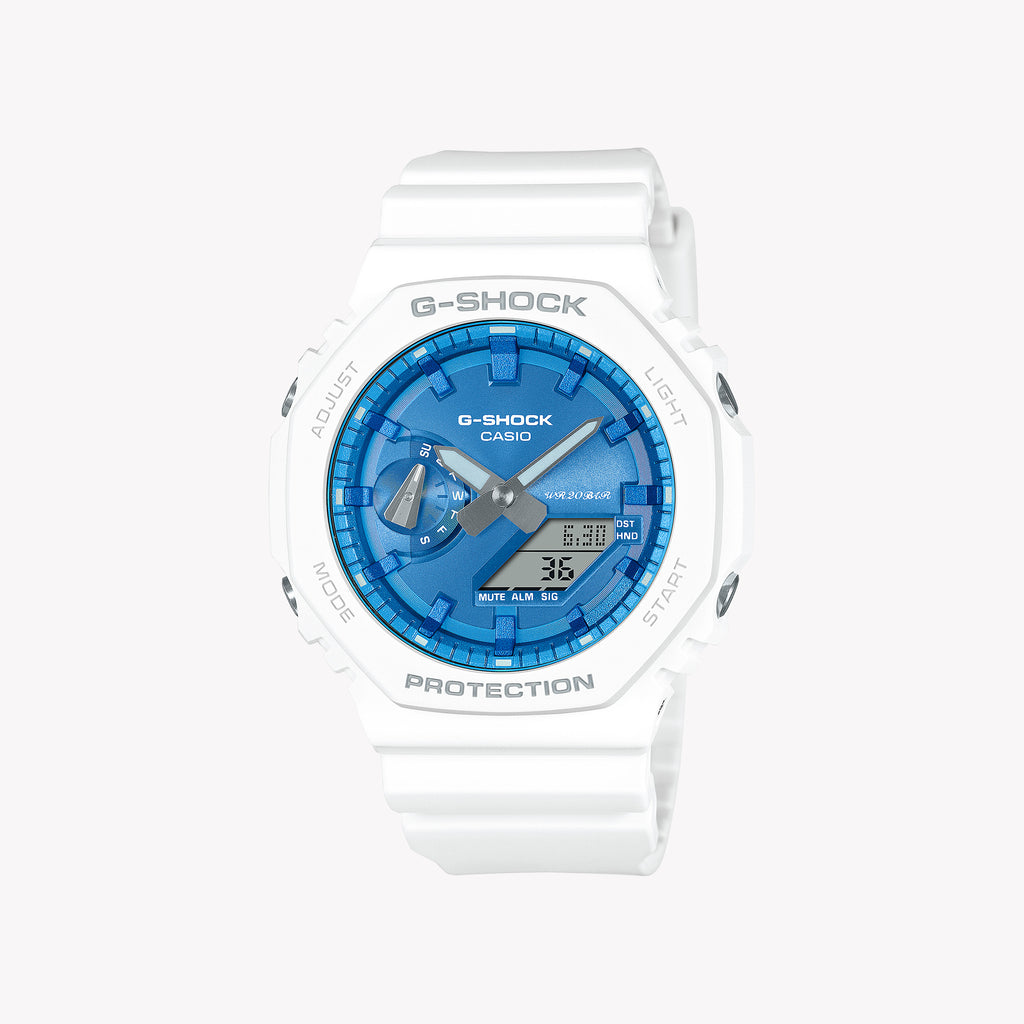 CASIO G-SHOCK GA-2100WS-7AER - ADVENTURE-READY STYLE MEN'S WATCH WITH WHITE BAND & BLUE DIAL