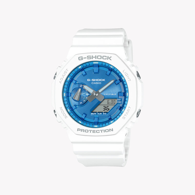 Casio Men's White Resin Watch, Blue Dial | Ga-2100ws-7aer by i-watch