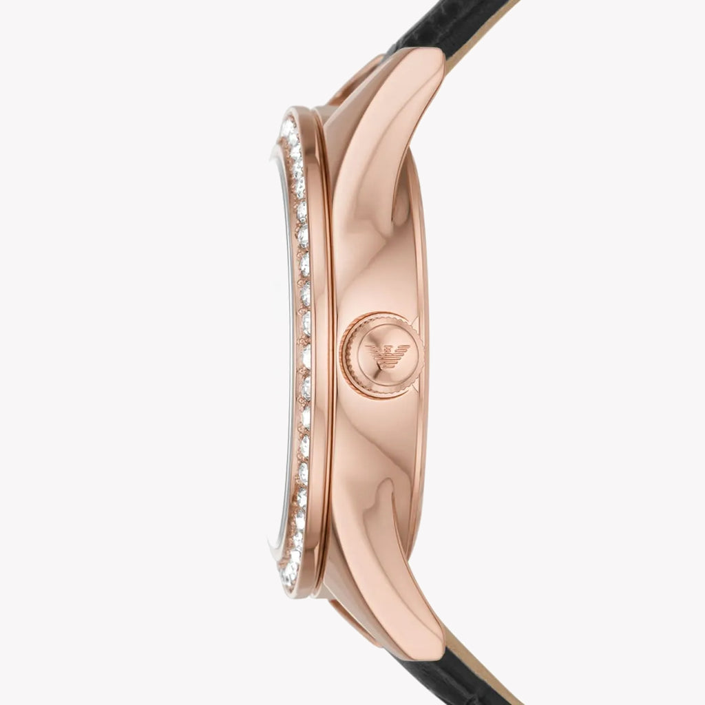 EMPORIO ARMANI AR11505 - ELEGANT ROSE GOLD WOMEN'S WATCH WITH WHITE DIAL & BLACK LEATHER BAND-i-Watch-2