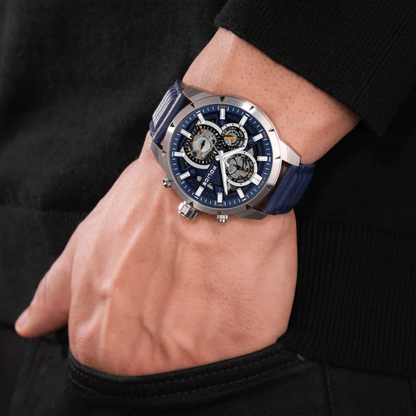 Police Men's Silver Stainless Steel, Blue Leather | Pewjf0021801 by i-watch