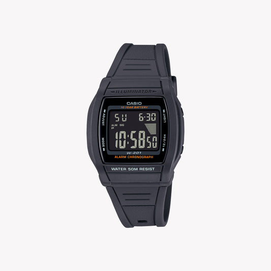 Casio W-201-1BV Digitale schwarze Unisex-Uhr