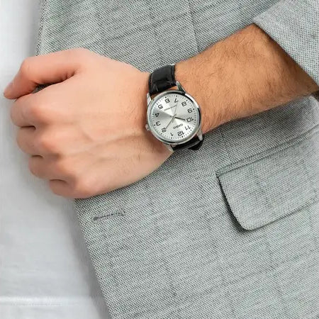 MTP-V001L-7BUDF - ELEGANT TIMEKEEPER - CLASSIC SILVER & BLACK LEATHER MEN'S WATCH-i-Watch-2