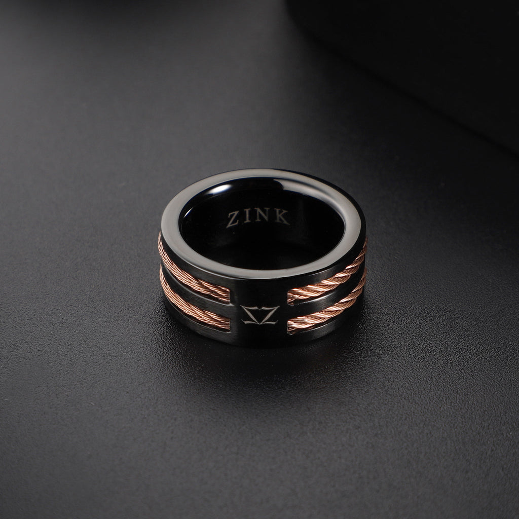 Zink Men's Rose Gold & Black Stainless Steel Ring | Zjrg040rg
