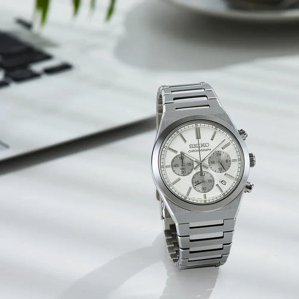 Seiko Men's Silver Stainless Steel Watch, White Dial | Ssb451p1 by i-watch