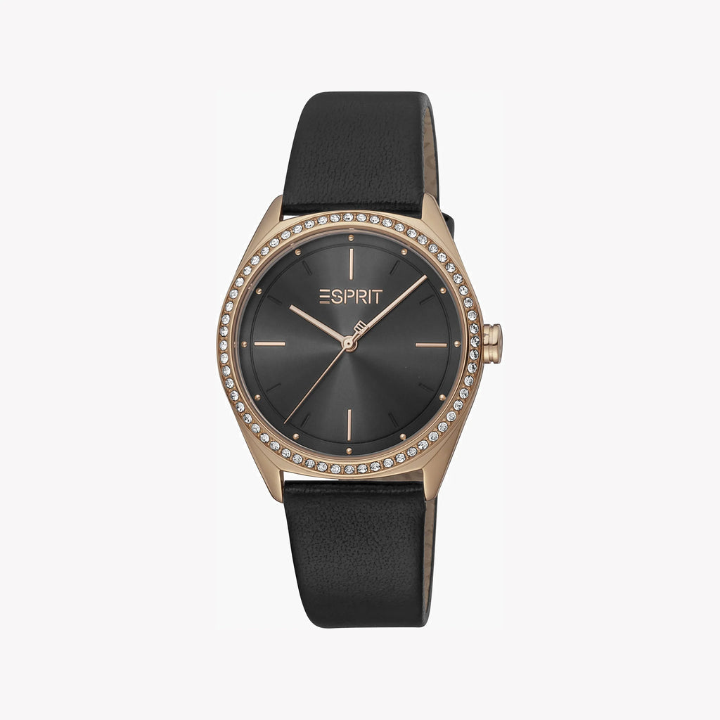 ESPRIT Women's Watch with Rose Gold Stainless Steel Case and Black Leather Band-i-Watch-2