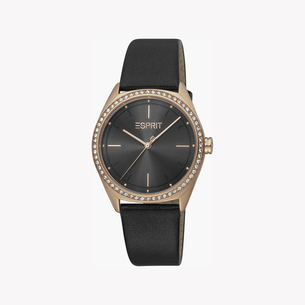 ESPRIT Women's Watch with Rose Gold Stainless Steel Case and Black Leather Band-i-Watch-2