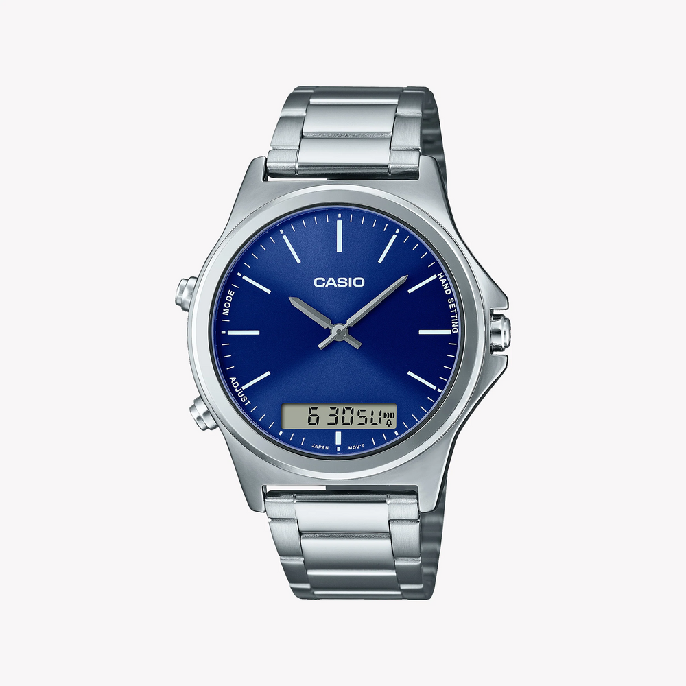 Timeless Elegance Men's Silver Watch, Blue Dial | Mtp-Vc01d-2eudf by i-watch