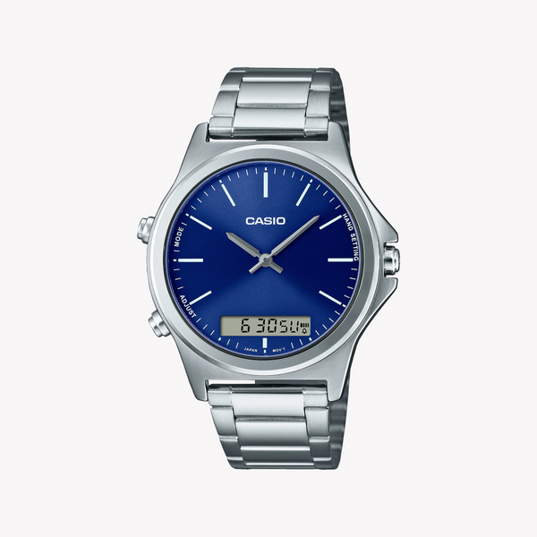 Timeless Elegance Men's Silver Watch, Blue Dial | Mtp-Vc01d-2eudf by i-watch