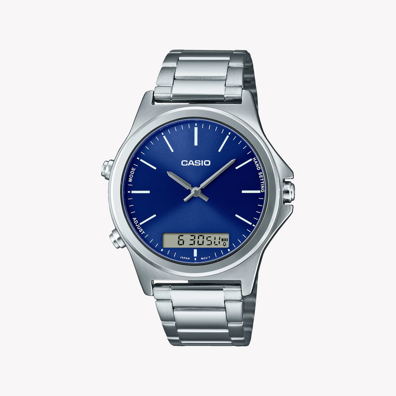 Timeless Elegance Men's Silver Watch, Blue Dial | Mtp-Vc01d-2eudf by i-watch