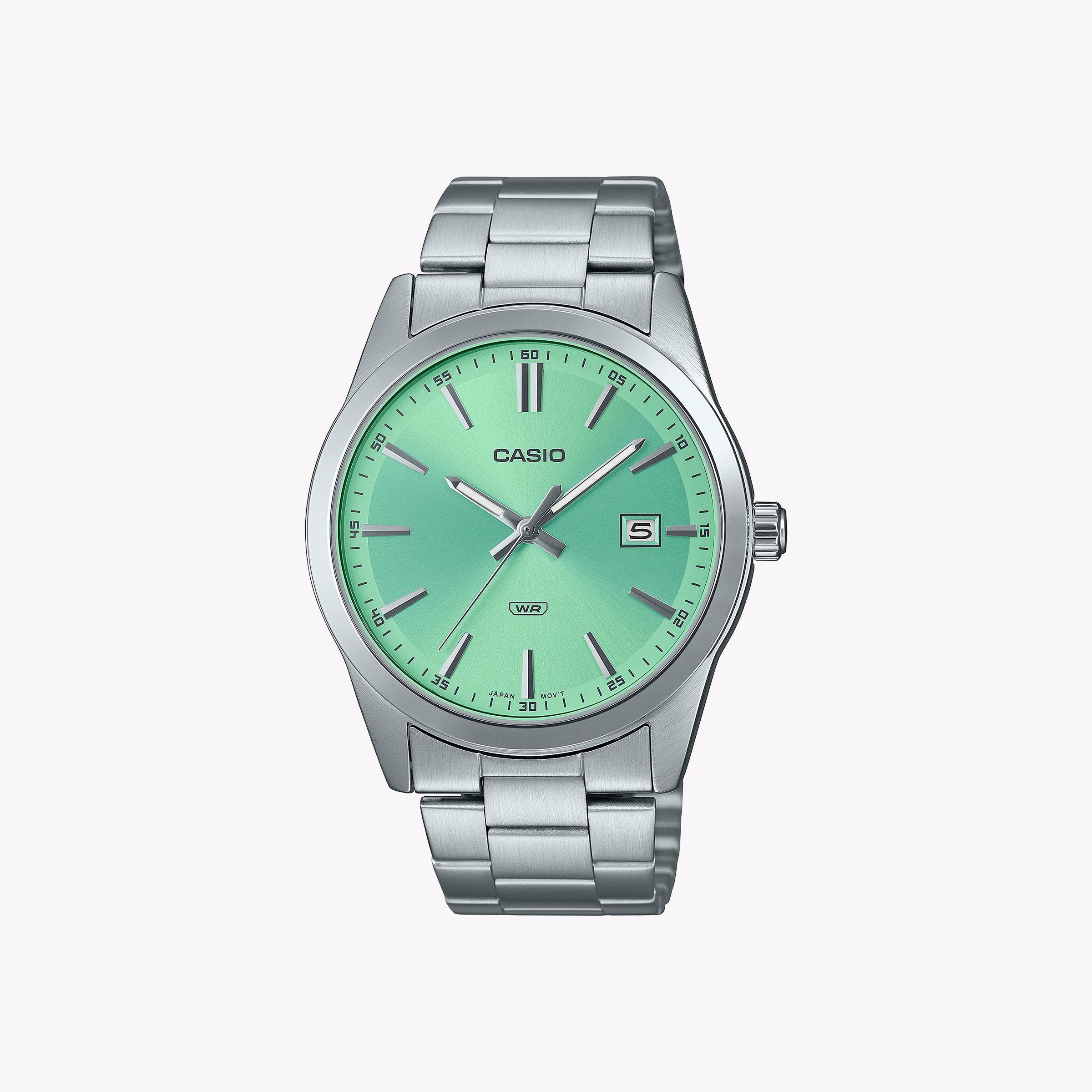 CASIO MTP-VD03D-3A2 BOLD GREEN DIAL - STYLISH STAINLESS STEEL MEN'S WATCH