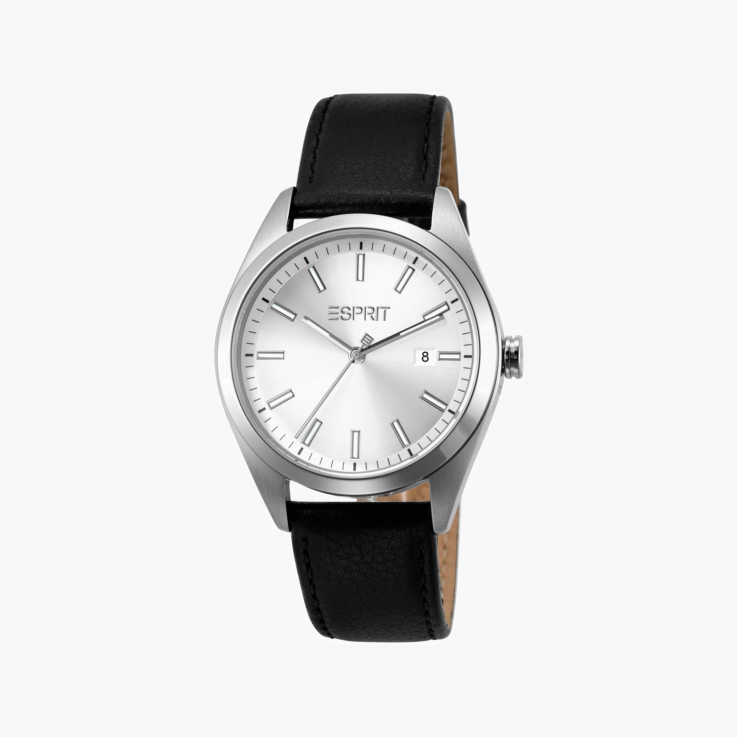 ESPRIT MEN'S STYLISH TIMEPIECE - BLACK LEATHER BAND & SILVER DIAL ELEGANCE