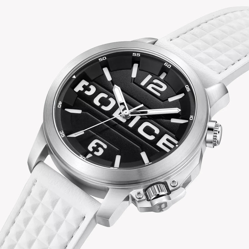 Police Men's Silver Leather Watch, Black Dial | Pewjd0021704 by i-watch