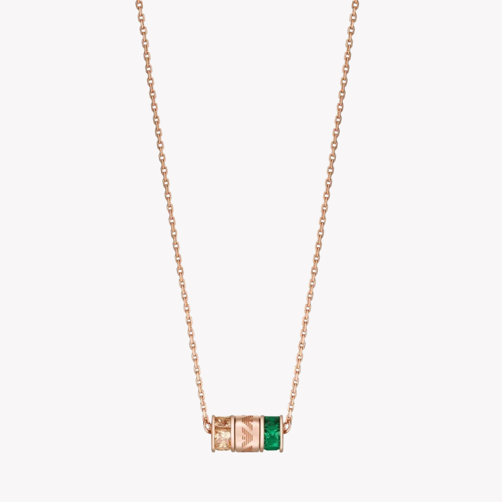 Emporio Armani Women's Rose Gold Necklace, Sterling Silver with Champagne & Green Stones | EG3577221