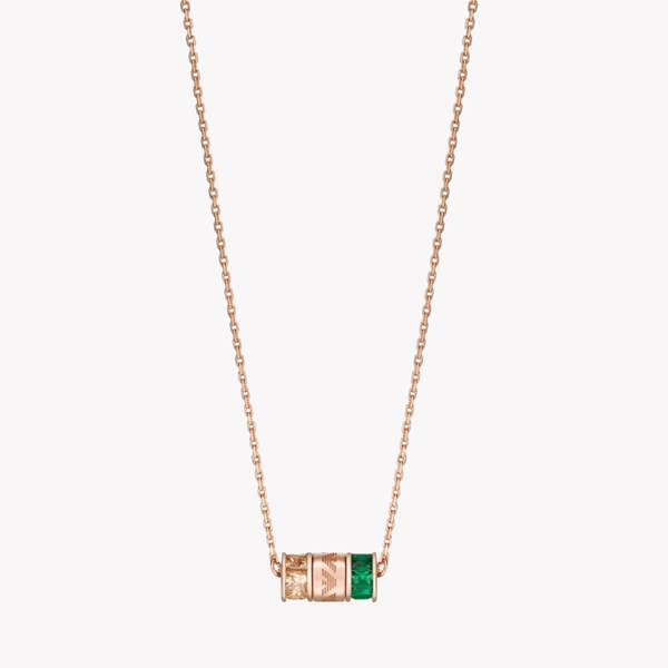 Emporio Armani Women's Rose Gold Necklace, Sterling Silver with Champagne & Green Stones | EG3577221