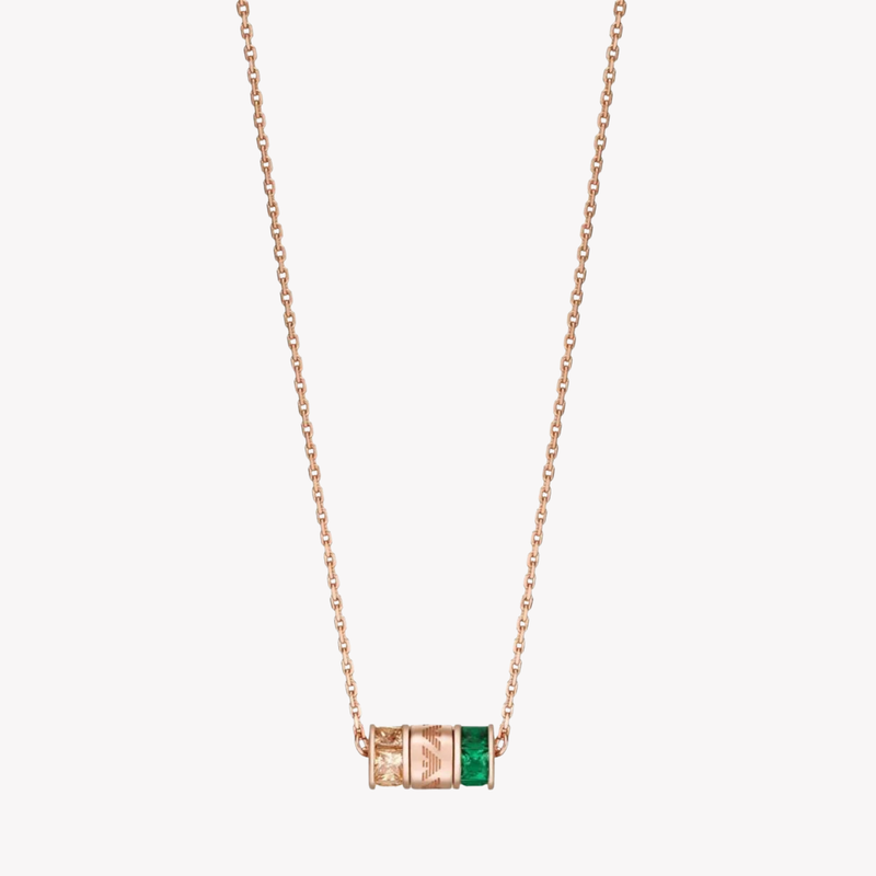 Emporio Armani Women's Rose Gold Necklace, Sterling Silver with Champagne & Green Stones | EG3577221