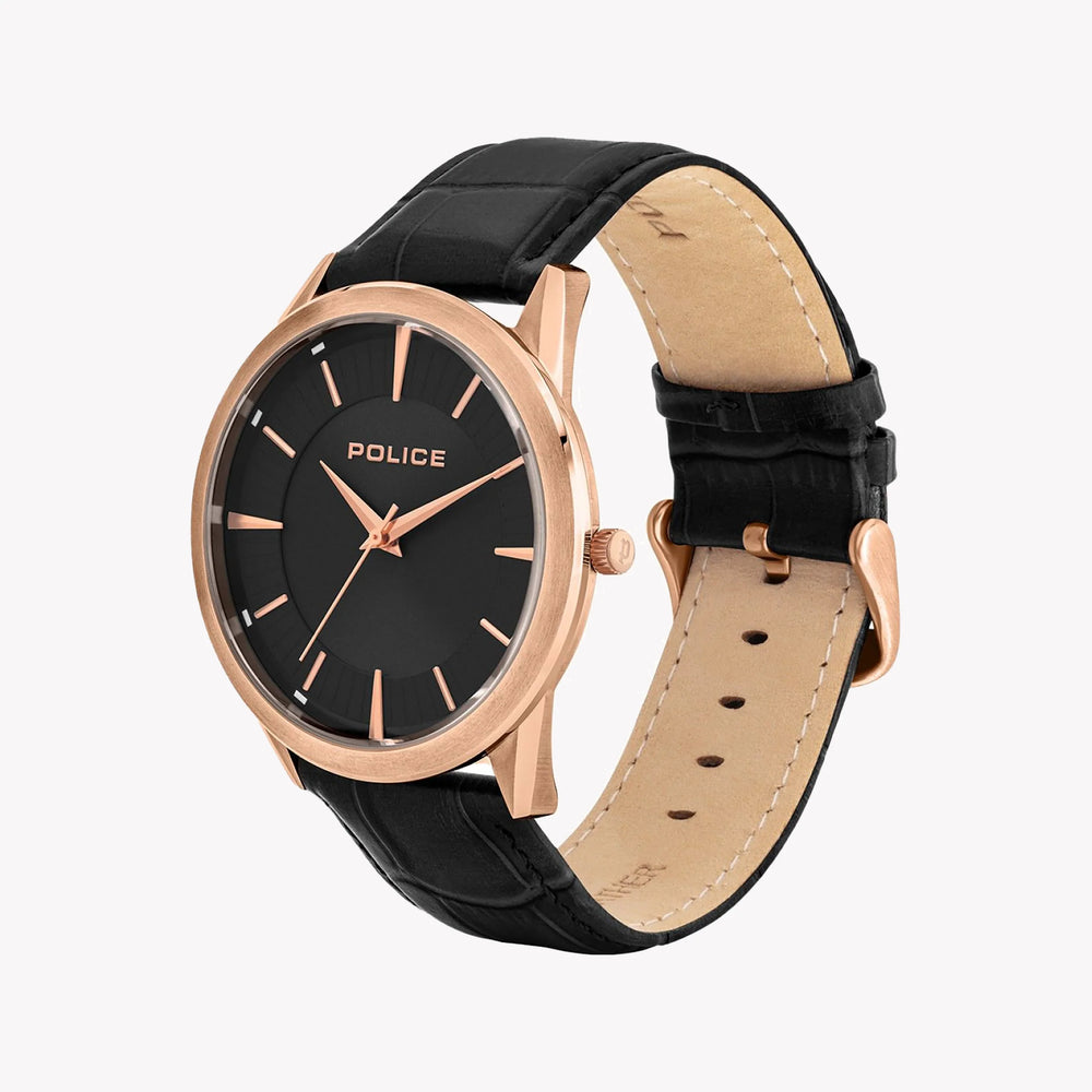 Police Men's Rose Gold Watch, Black Leather Strap | P15967jsr02 by i-watch