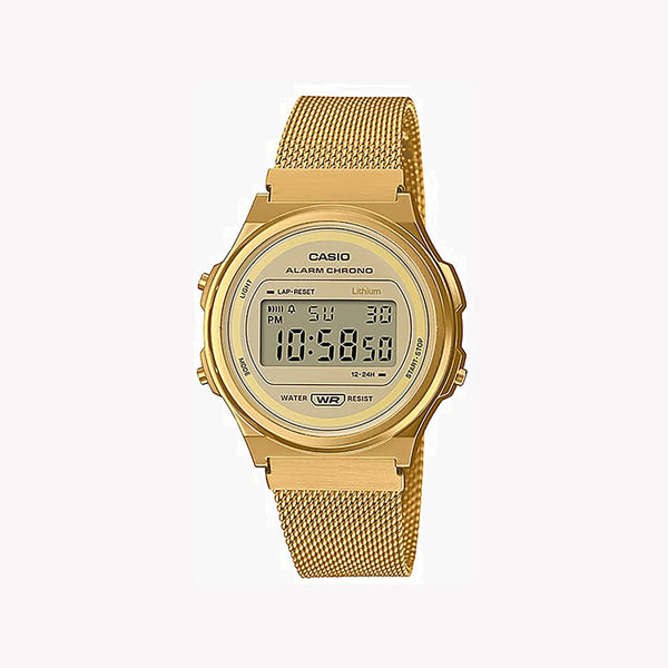 CASIO A171WEMG-9A GOLD RUSH - SPORTY ELEGANCE UNISEX DIGITAL WATCH with stainless steel band and bold design