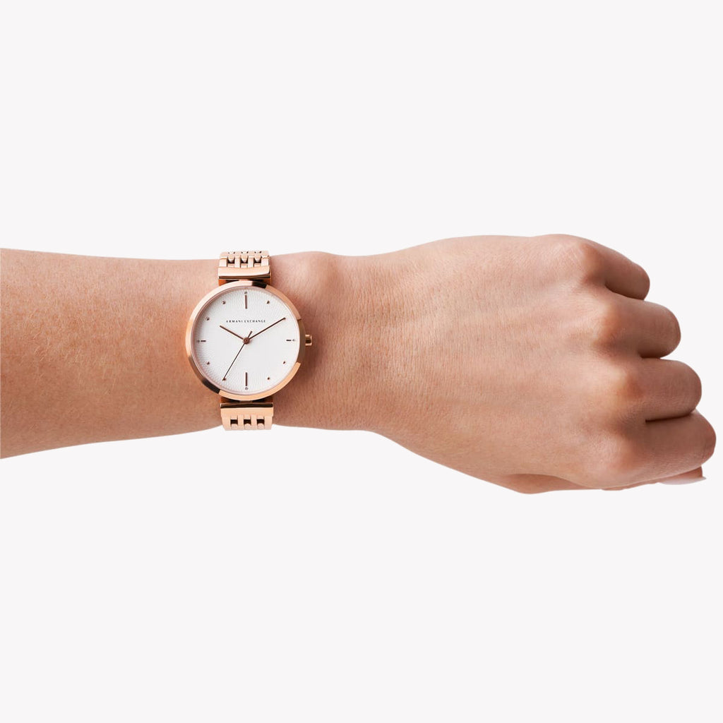 ARMANI EXCHANGE AX5901 - ROSE GOLD ELEGANCE - Women's Chic Analog Watch with Silver Dial-i-Watch-4