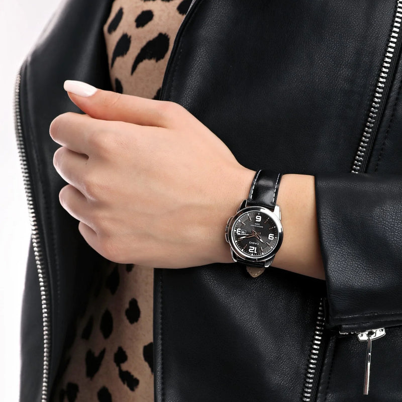 Casio Women's Silver Leather Watch, Black Dial | Ltp-1314l-8avdf by i-watch