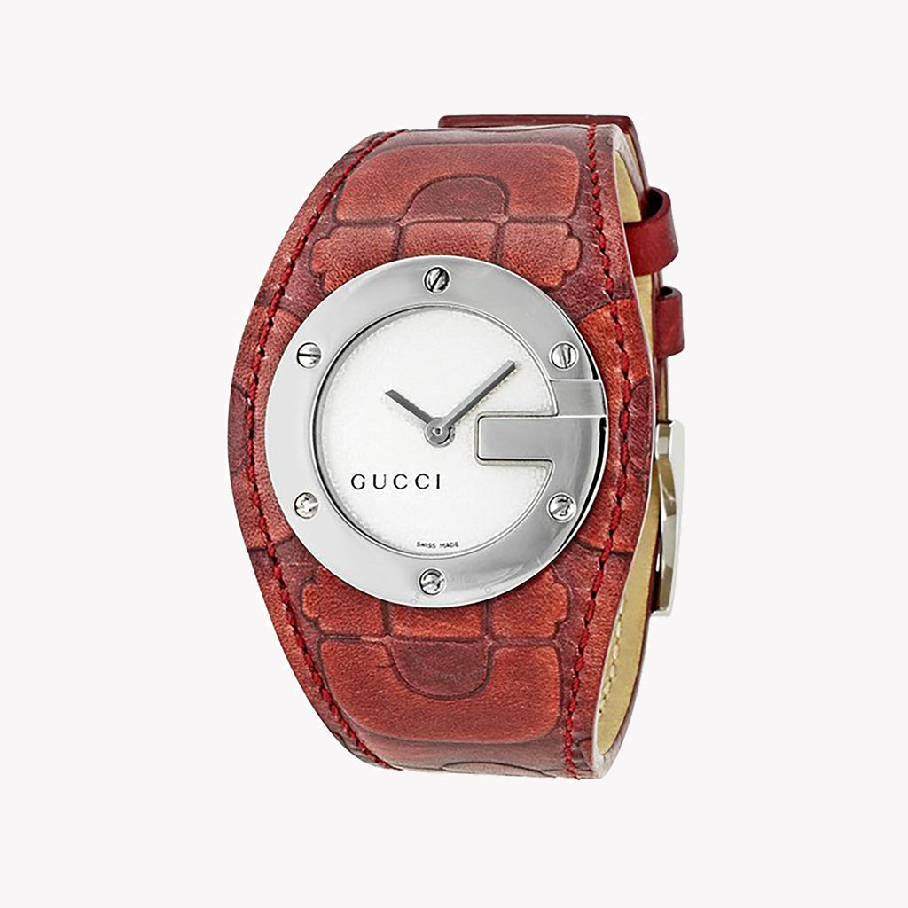 GUCCI YA104522 TIMEPIECE - ELEGANT RED LEATHER & SILVER STAINLESS STEEL MEN'S WATCH