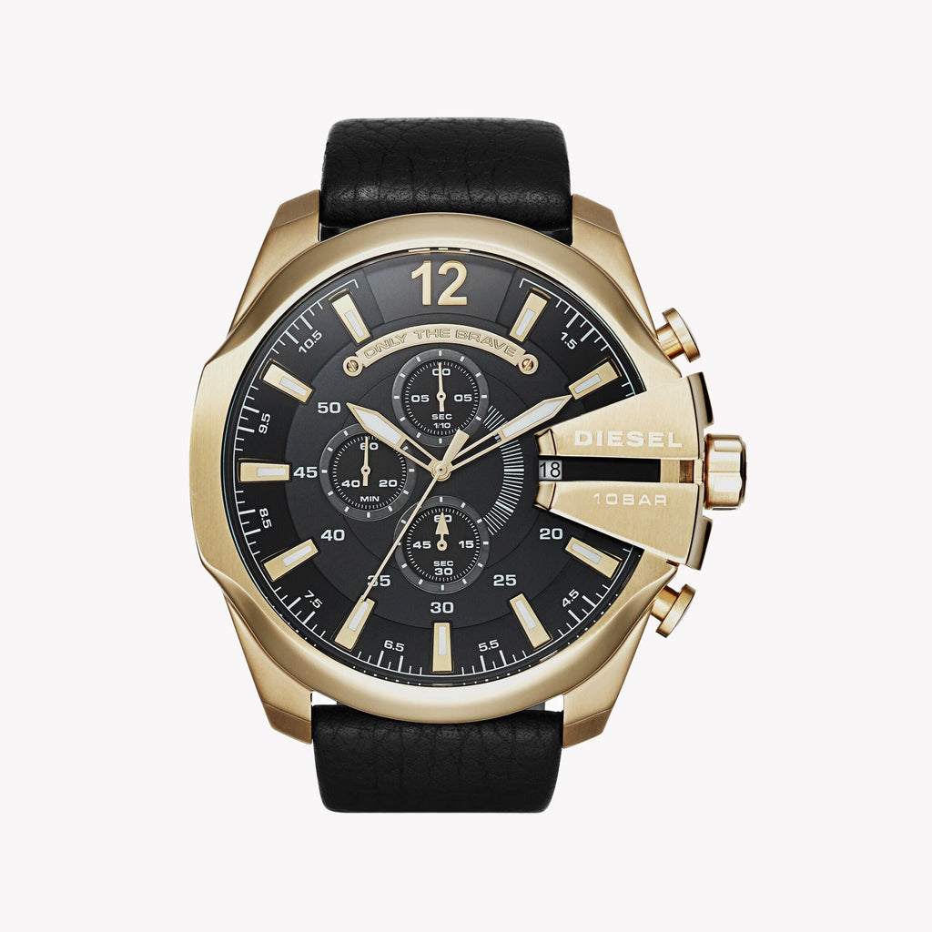 DIESEL DZ4344 BOLD ADVENTURER - MEN'S STRIKING GOLD & BLACK LEATHER TIMEPIECE