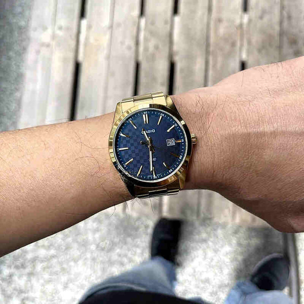 Casio Men's Gold Stainless Steel Watch, Blue Dial | Mtp-Vd03g-2a by i-watch