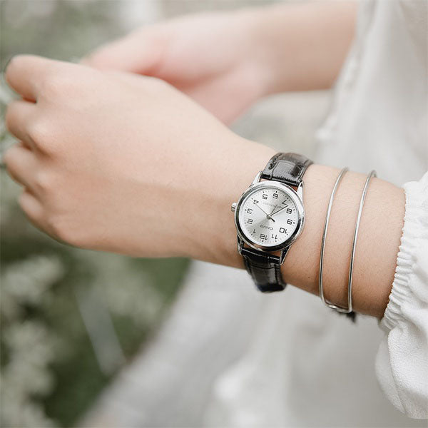 CASIO Women's Watch with Silver Stainless Steel Case and Black Leather Band-i-Watch-4