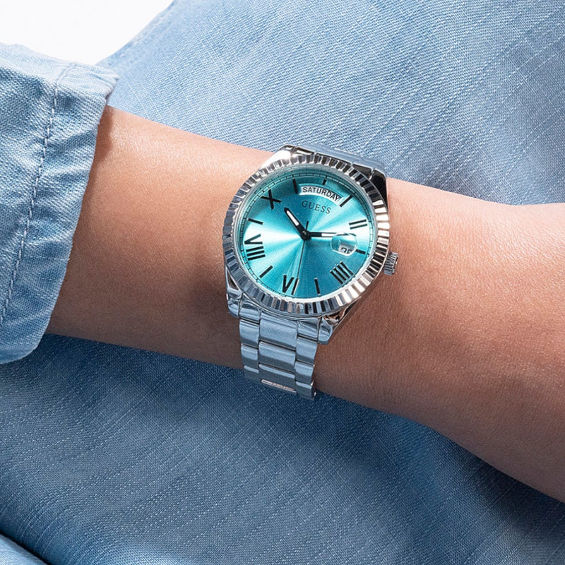 Guess Men's Silver Watch, Blue Dial | Gw0265g11 by i-watch