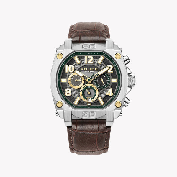 Police Men's Silver Stainless Steel, Brown Leather | Pewjf0021902 by i-watch