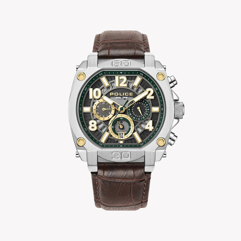 Police Men's Silver Stainless Steel, Brown Leather | Pewjf0021902 by i-watch