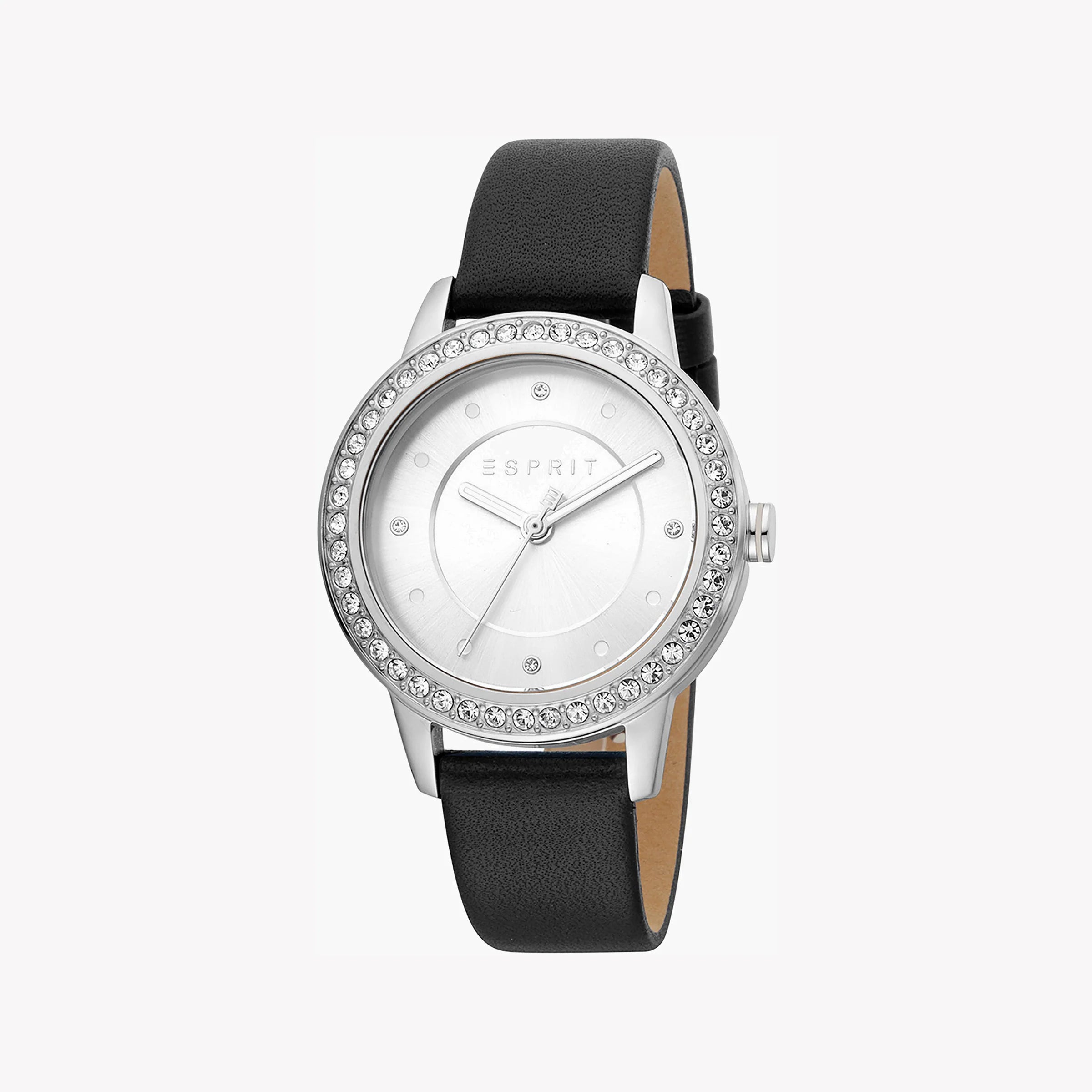 ESPRIT Women's Watch with Silver Stainless Steel Case and Black Leather Band