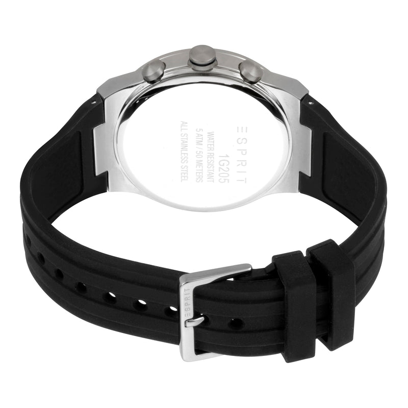 Esprit Men's Elegance - Stylish Black Rubber Band & Silver Dial Timepiece by i-watch