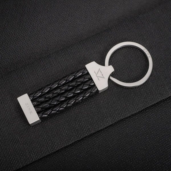 Zink Keychain - Silver & Black - Stainless Steel & Leather | Zjkc008b by i-watch