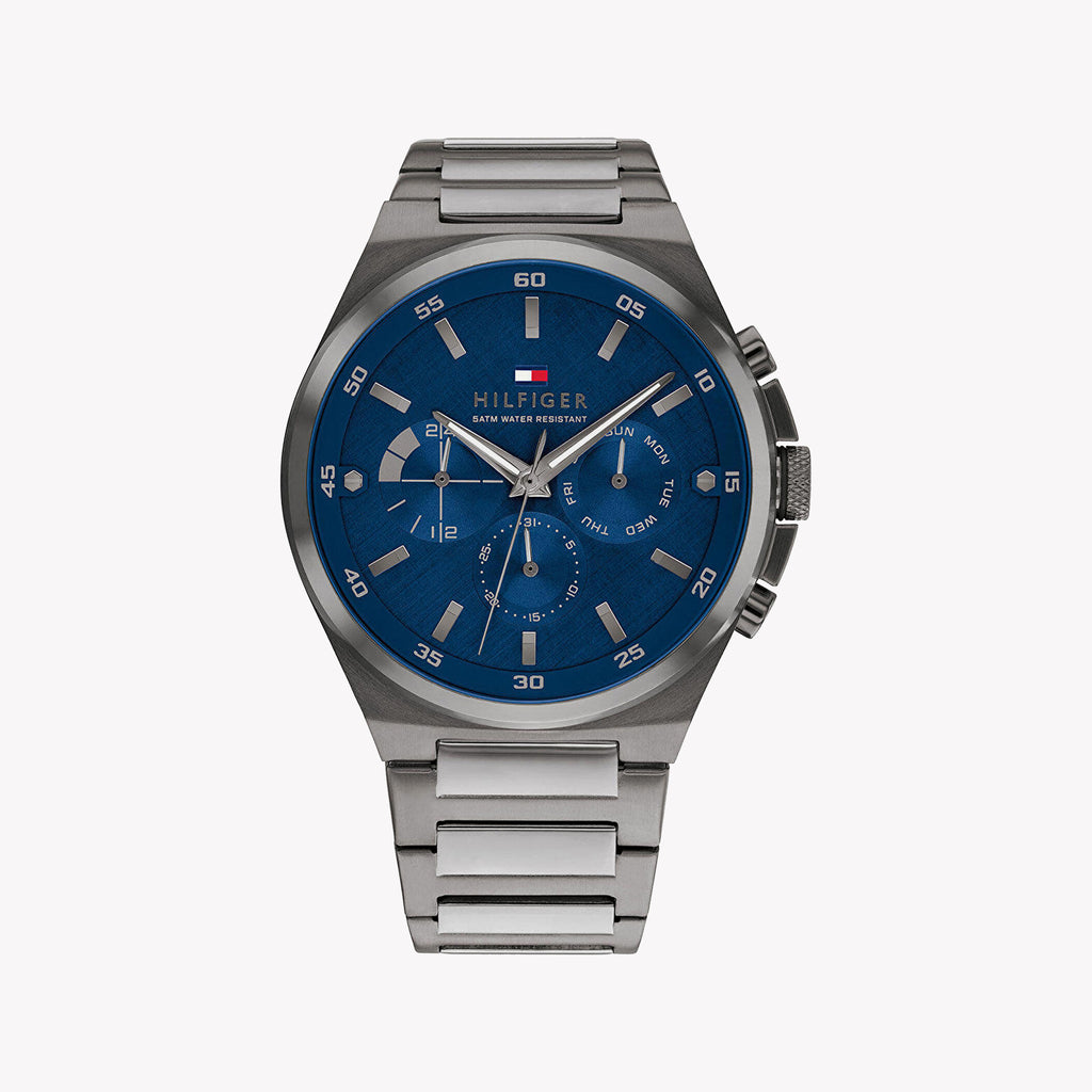 TOMMY HILFIGER 1687494 MEN'S TIMEPIECE - MODERN GREY STAINLESS STEEL & BLUE DIAL ELEGANCE