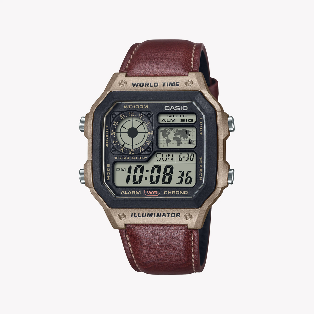 Casio Men's Gold Synthetic, Burgundy Leather | Ae-1200whl-5avef by i-watch