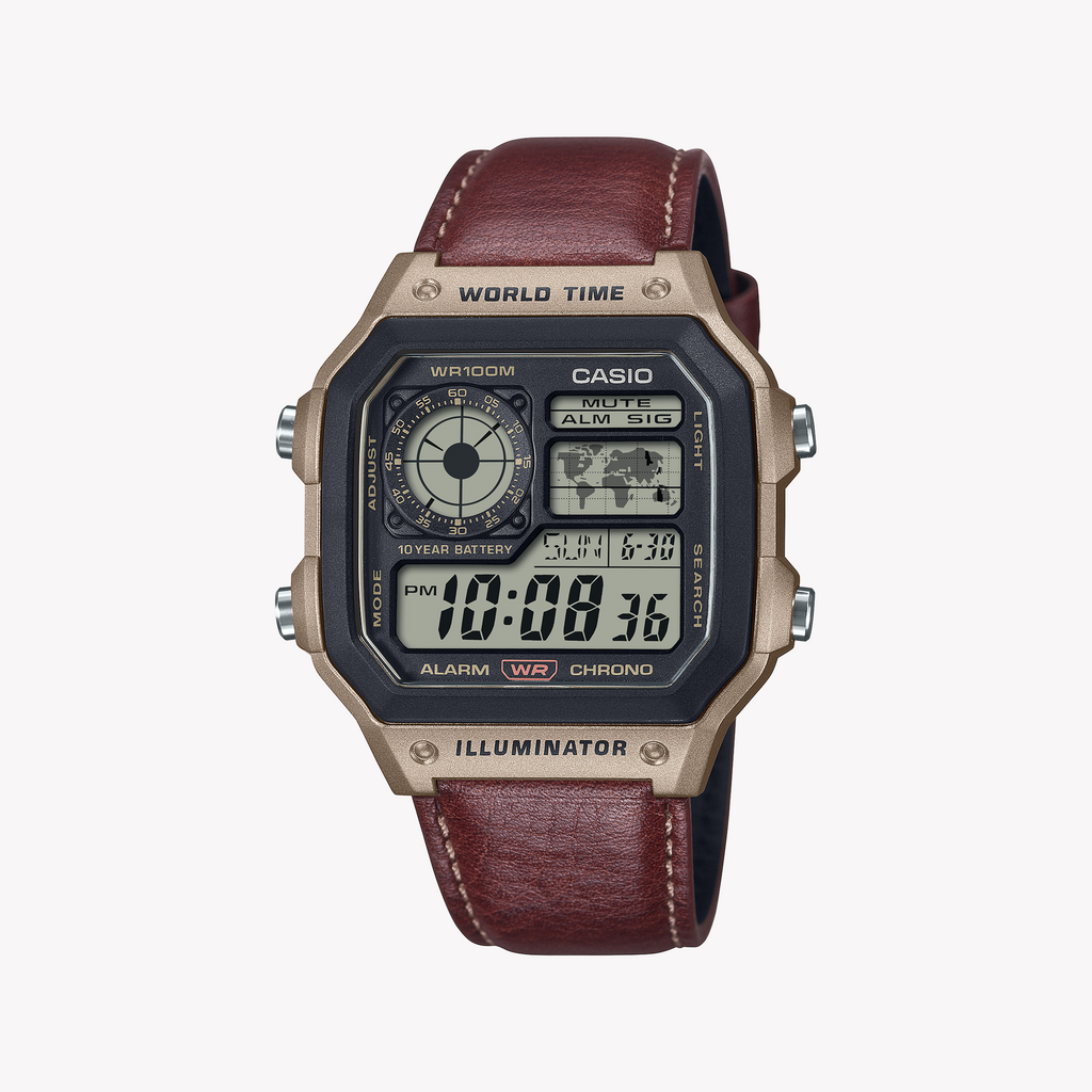 CASIO AE-1200WHL-5AVEF BOLD UTILITY - LUXE GOLD & BURGUNDY MEN'S DIGITAL WATCH