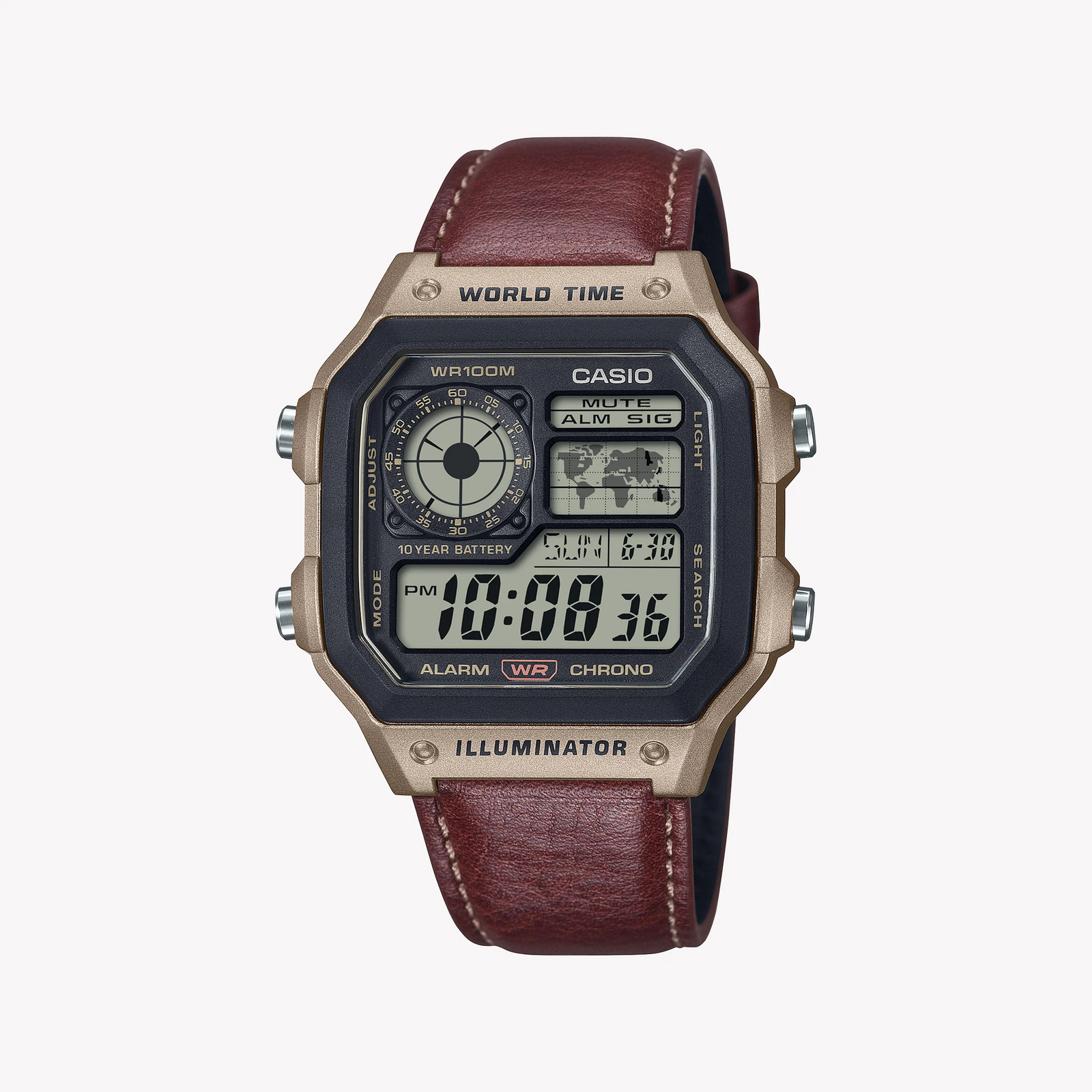 Casio Men's Gold Synthetic, Burgundy Leather | Ae-1200whl-5avef by i-watch