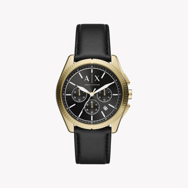 Armani Exchange Men's Gold Watch, Black Leather | Ax2854