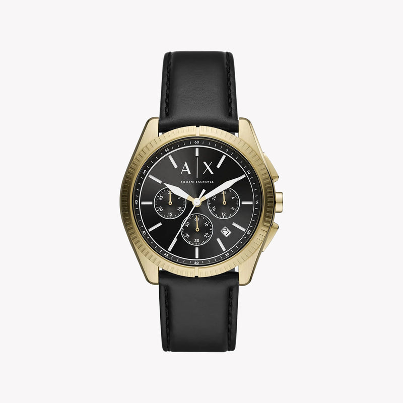 ARMANDI EXCHANGE AX2854 - ELEGANT GOLD & BLACK MEN'S TIMEPIECE WITH LEATHER BAND
