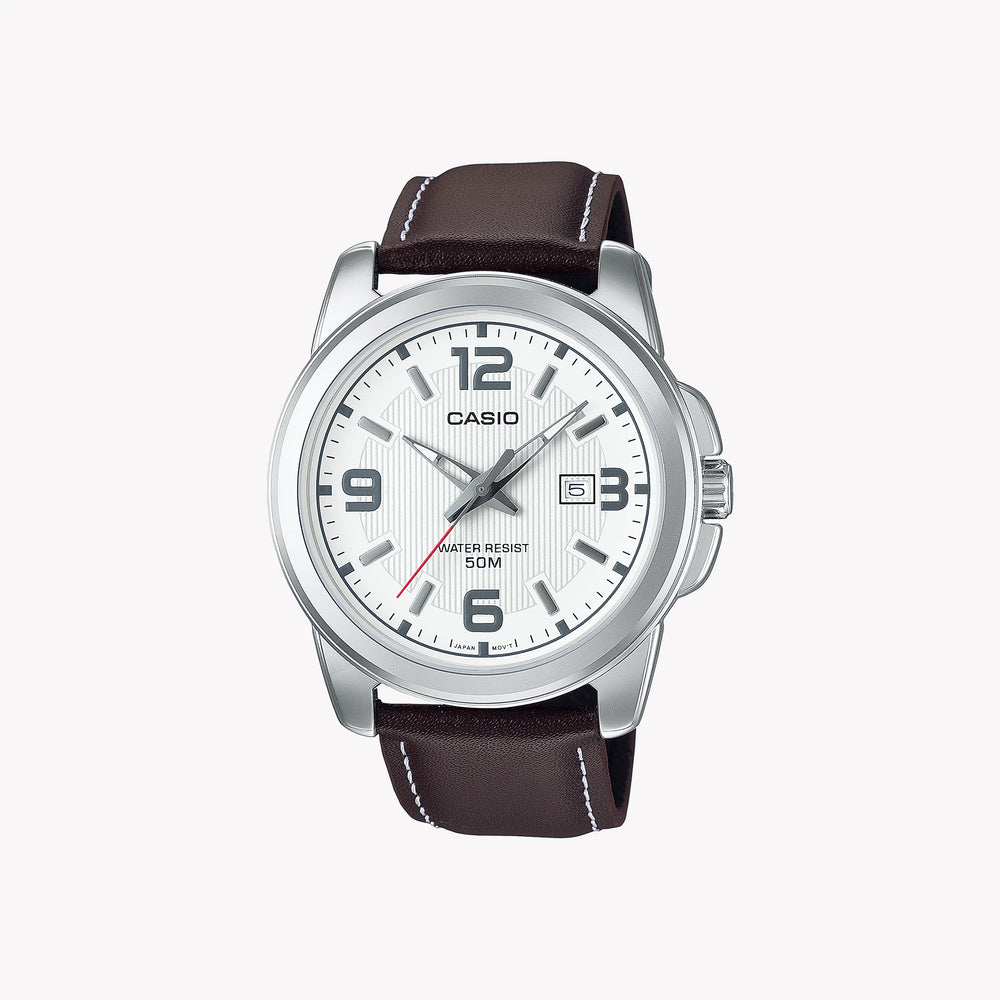 Mtp Men's Alloy & Leather Watch, Silver & Brown | Mtp-1314pl-7avef by i-watch