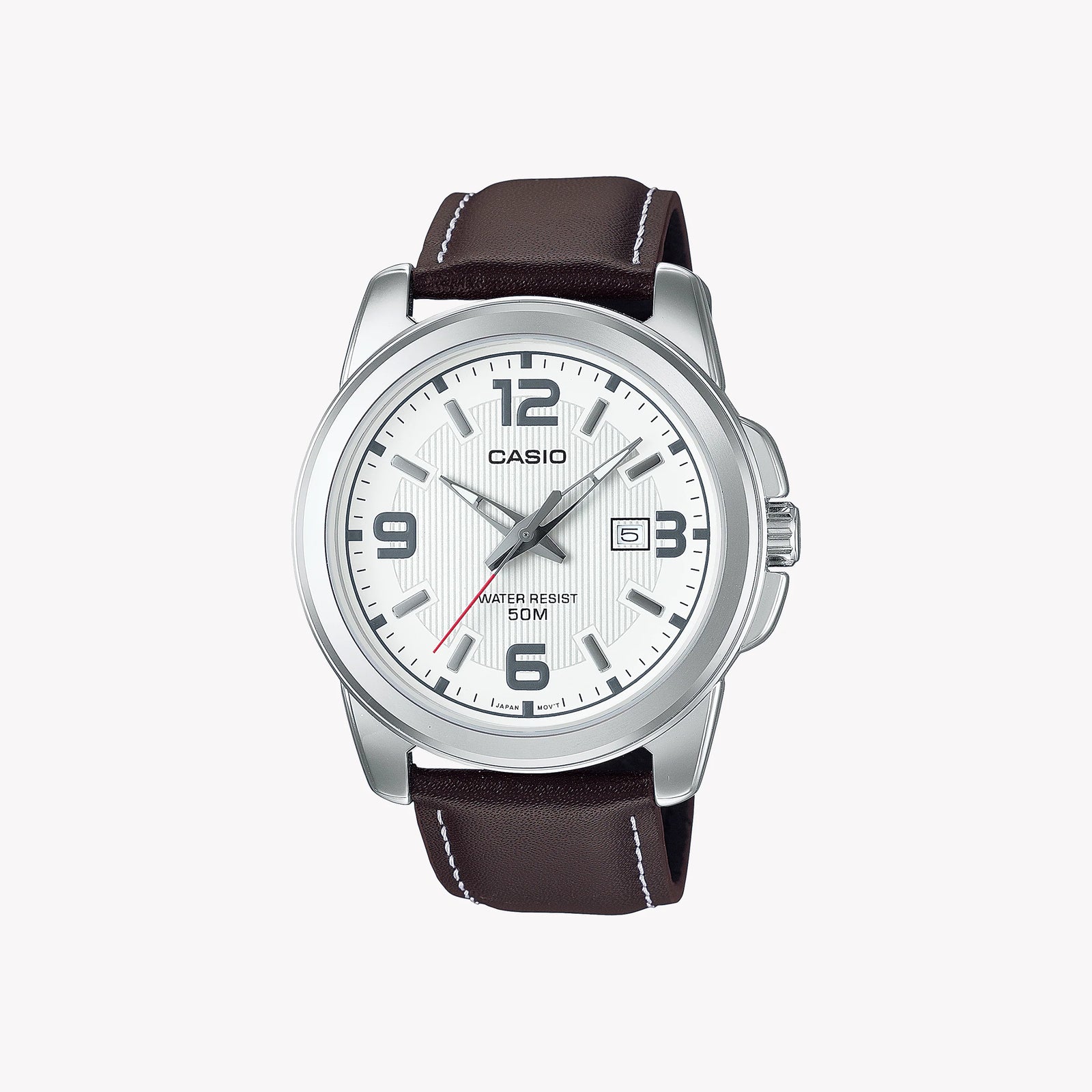 Mtp Men's Alloy & Leather Watch, Silver & Brown | Mtp-1314pl-7avef by i-watch