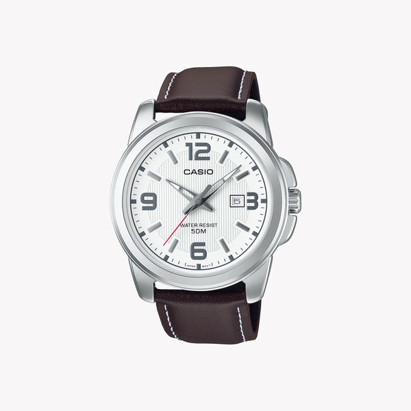 Mtp Men's Alloy & Leather Watch, Silver & Brown | Mtp-1314pl-7avef by i-watch